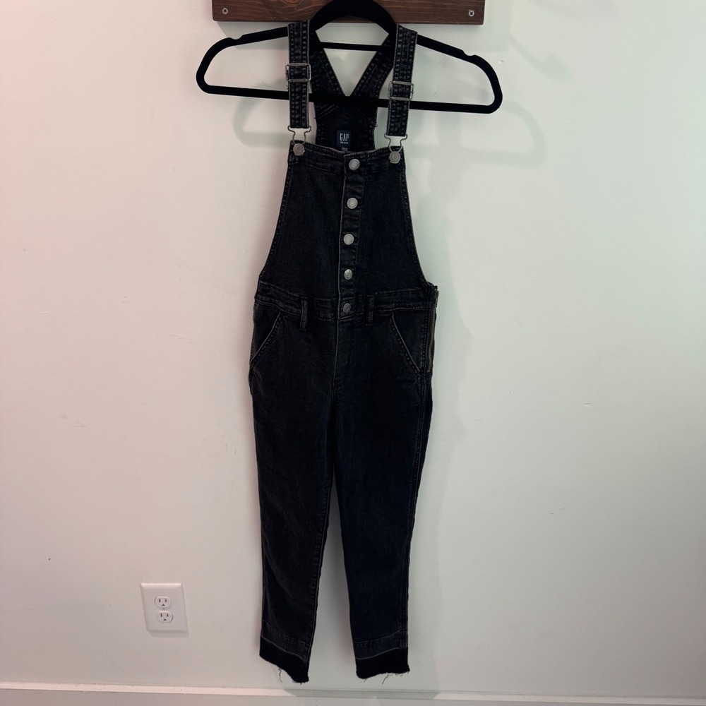 Gap Kids Girls Black Denim Overalls High Rise Skinny Button Front XL 12-13 Years